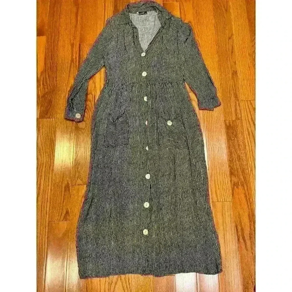 Knit Button Down Long Sleeve Dress Medium Pockets Lagenlook Artsy - Picture 1 of 7